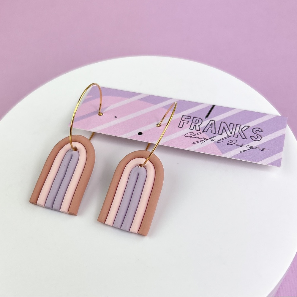 Boho Rainbow Handmade Polymer Clay Dangle Hoop Earrings